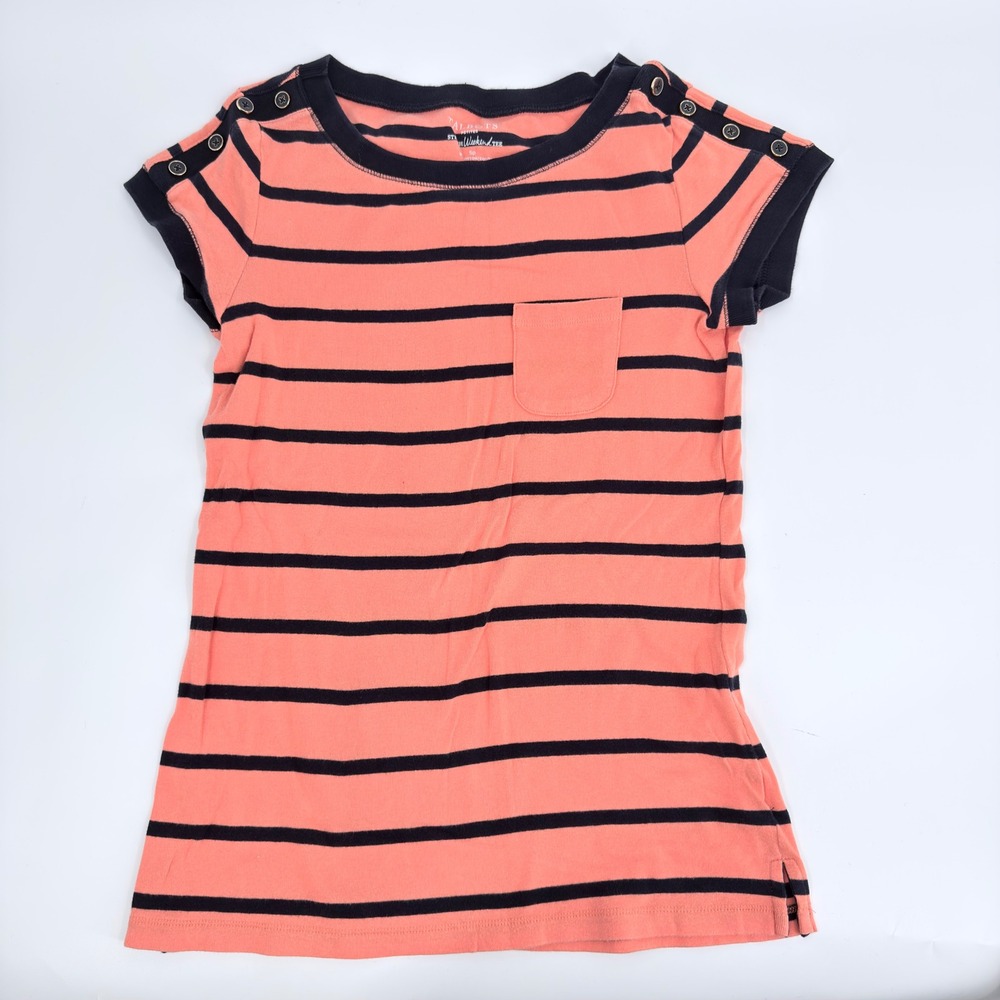 Talbots Shirt Striped Nautical Weekend Tee Modern Womens Size Small Petite Coral